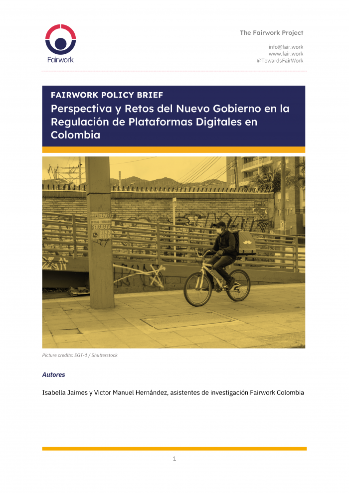 FAIRWORK POLICY BRIEF Perspectiva y Retos del Nuevo Gobierno en la Regulación de Plataformas Digitales en Colombia